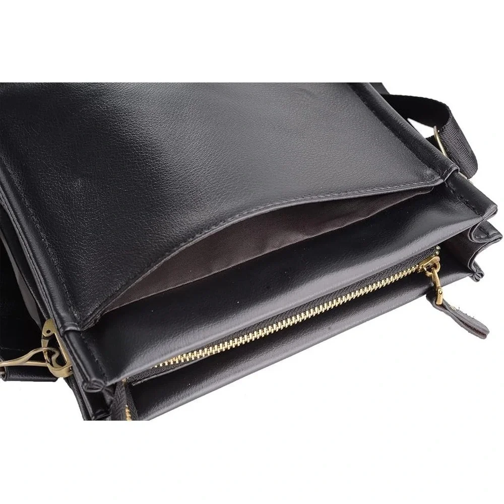 Henmifyer PU Leather Black Sling Crossbody Messenger Bag Magnetic Closure New